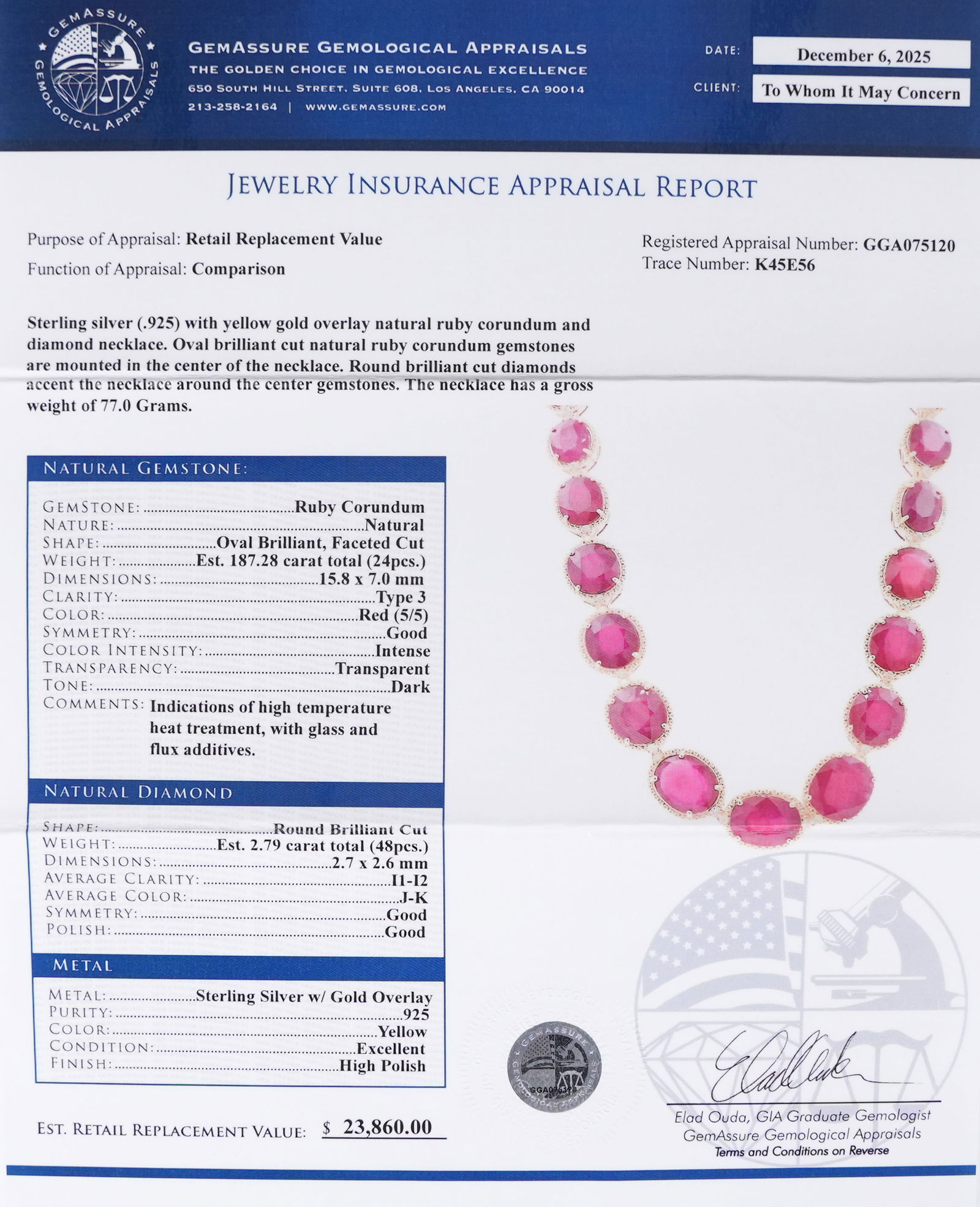 Sterling with white gold ruby diamond necklace - 10