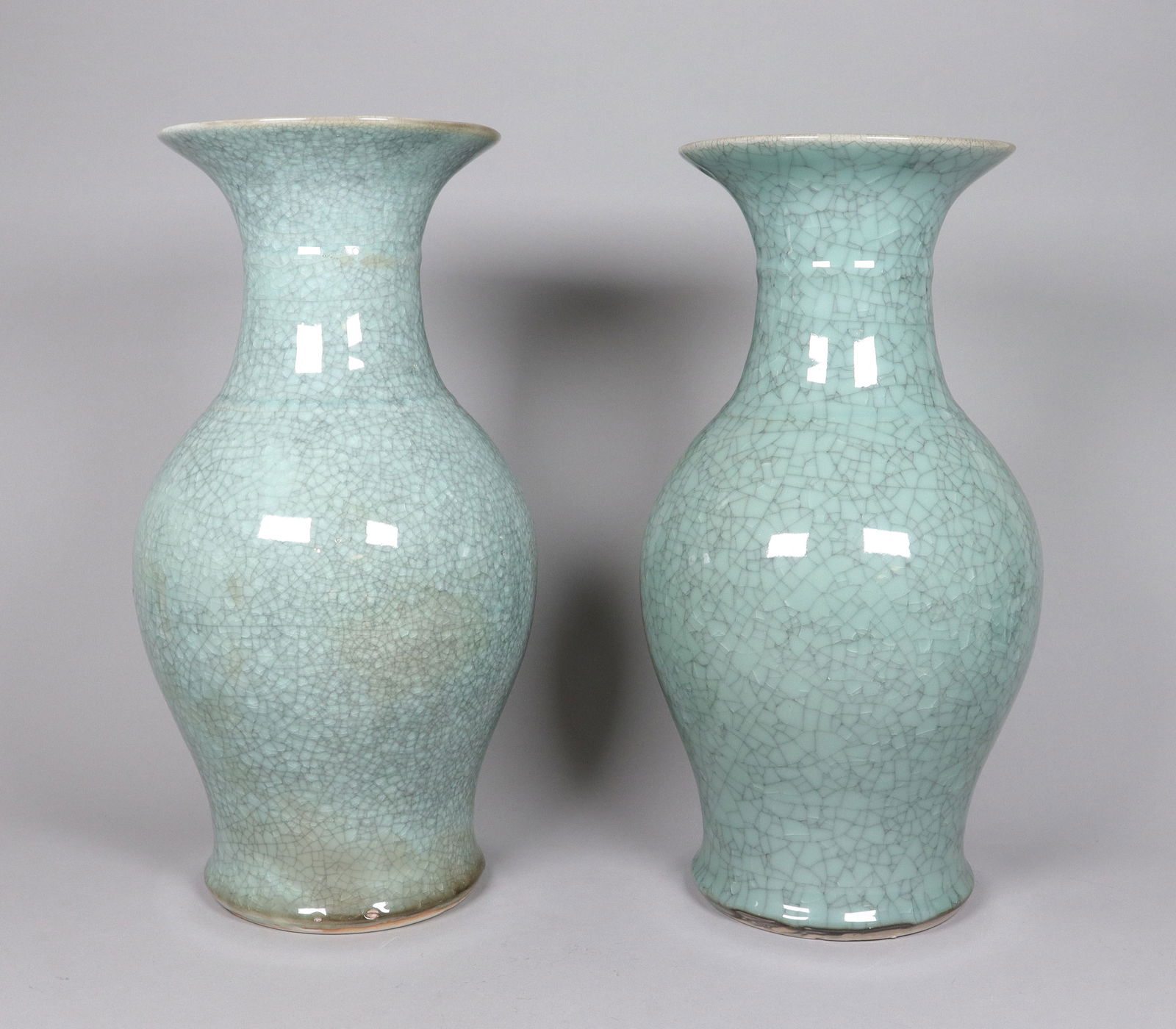 2 Chinese crackled vase: 2 Chinese fine crackled vase. H: 17.5" x W: 8.25."