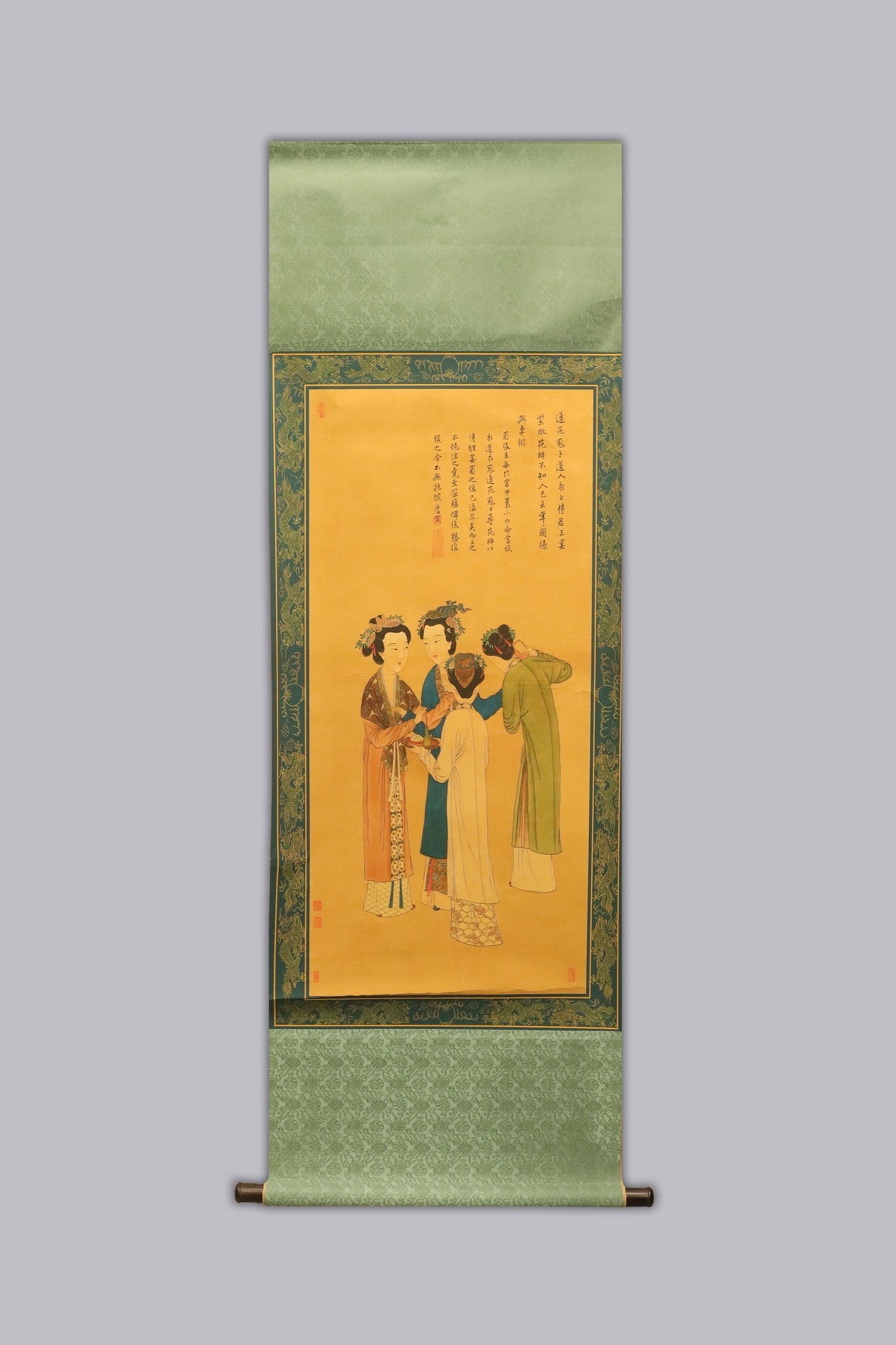 Chinese long scroll in wooden box: Chinese long scroll in wooden box.