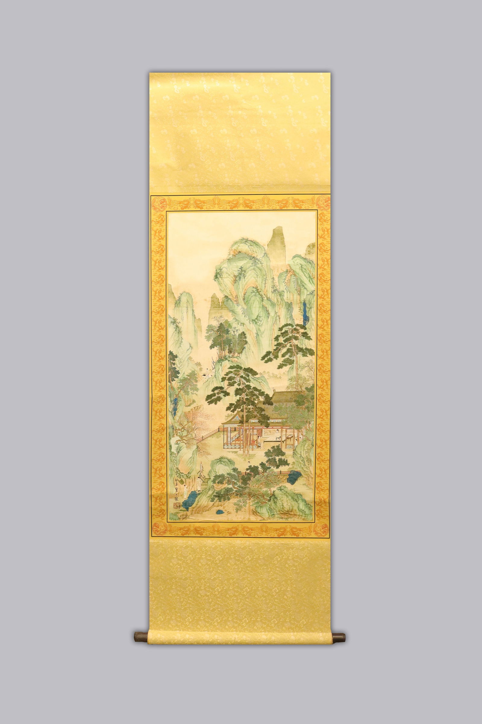 Chinese long scroll in wooden box: Chinese long scroll in wooden box.