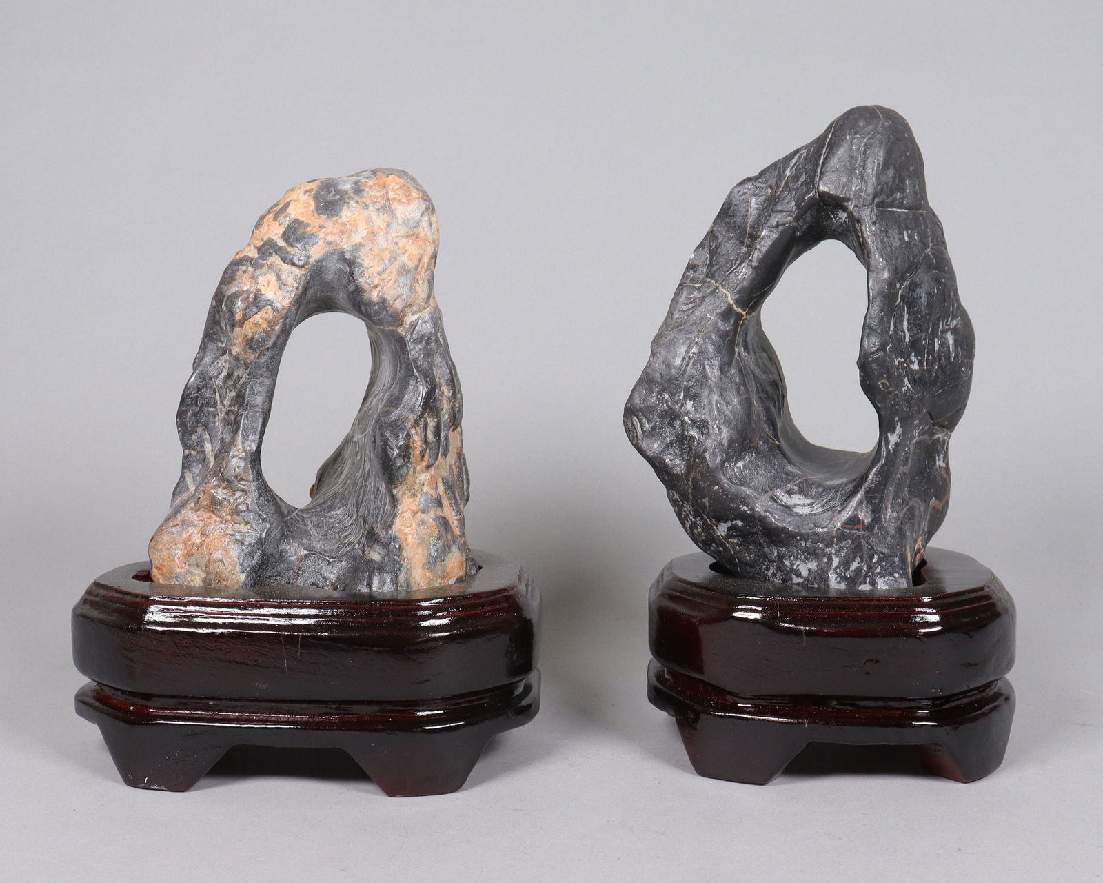 2 Chinese scholar rock with stand: 2 Chinese scholar rock with wooden stand.