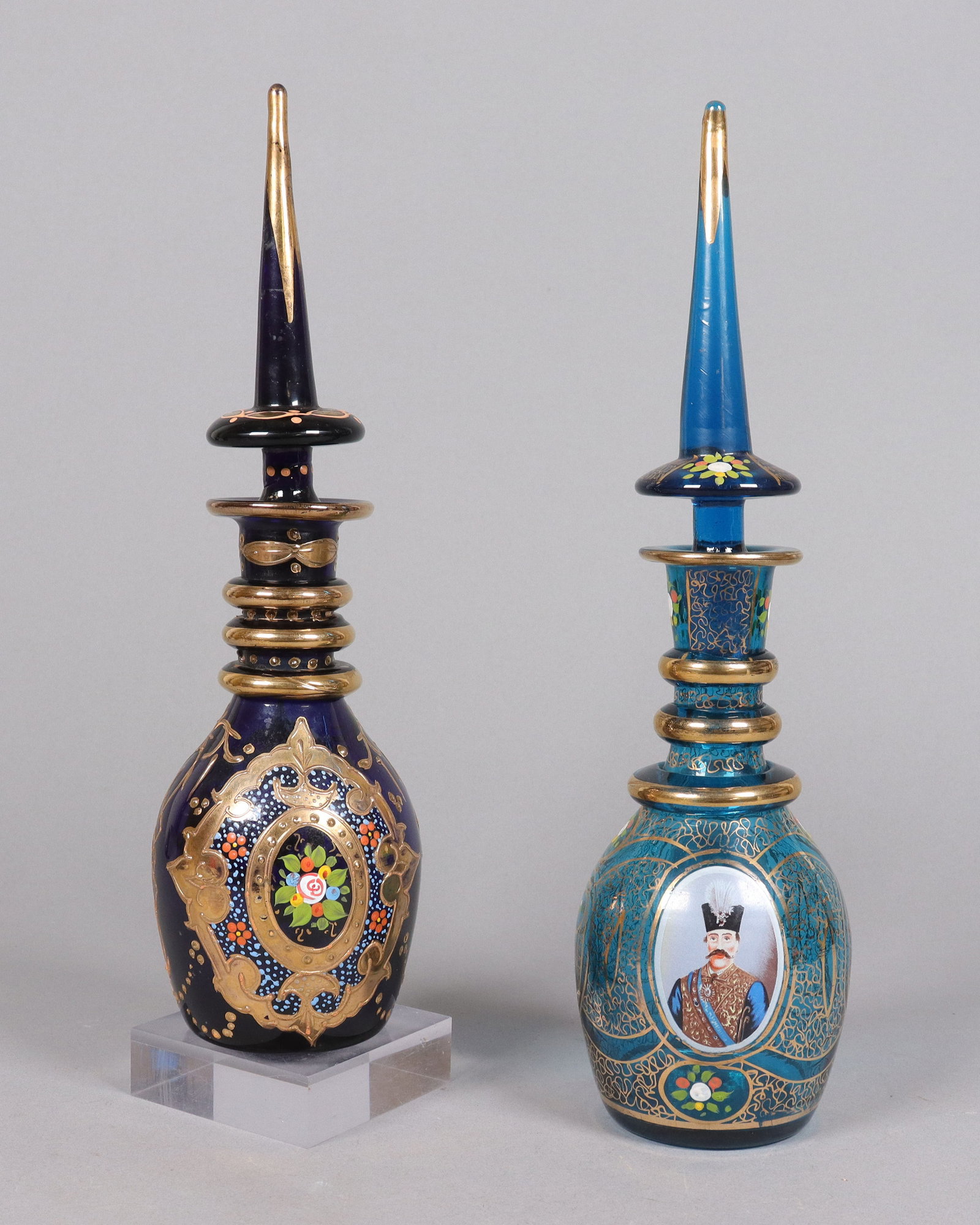 2 antique Bohemian colored glass vase, from an estate. H: 12.75" x W: 3.5." (1 of 9)