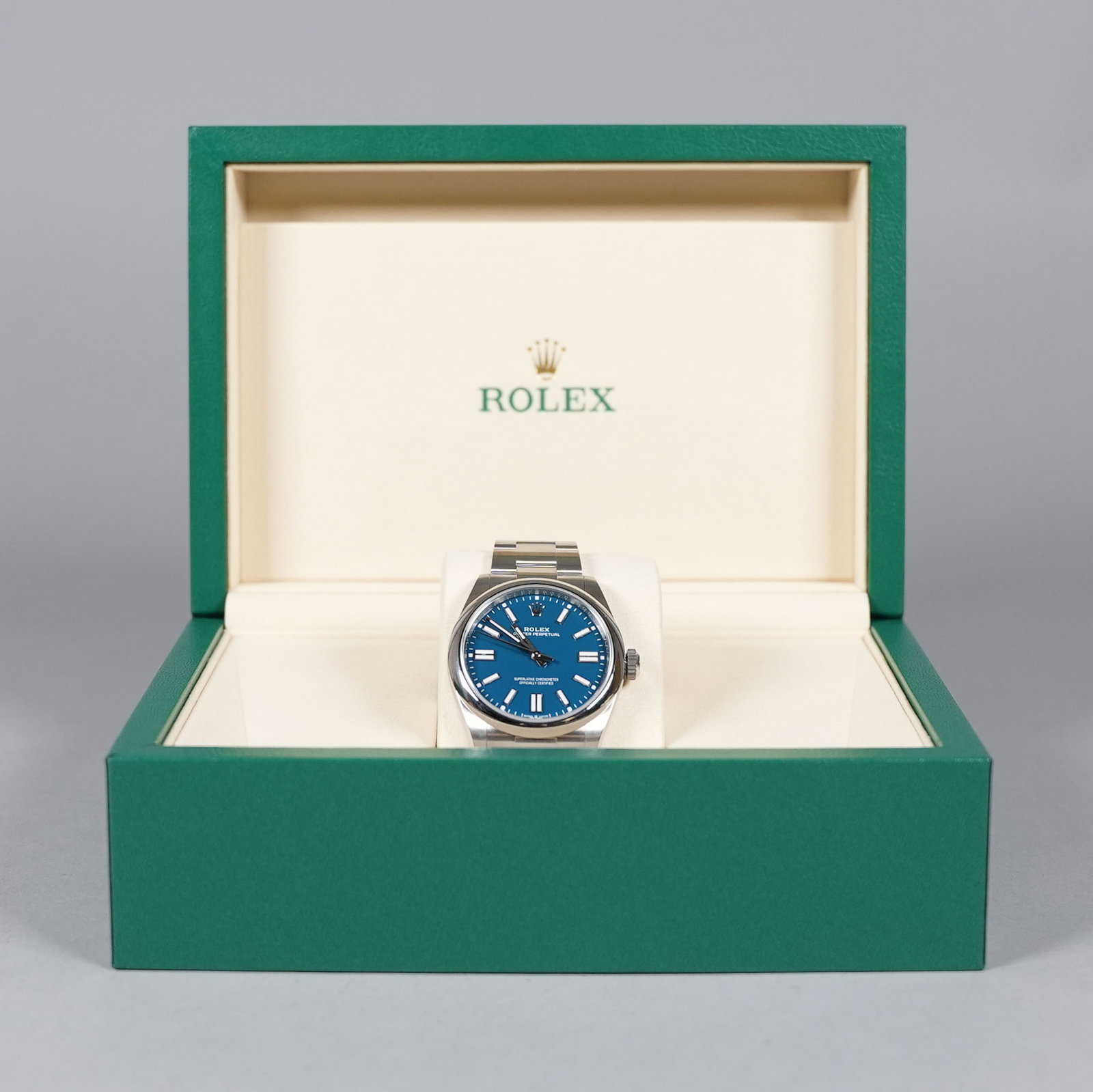Authentic 2025 brand new Rolex OP oystersteel new med blue color. Comes with original tag, warranty - 2