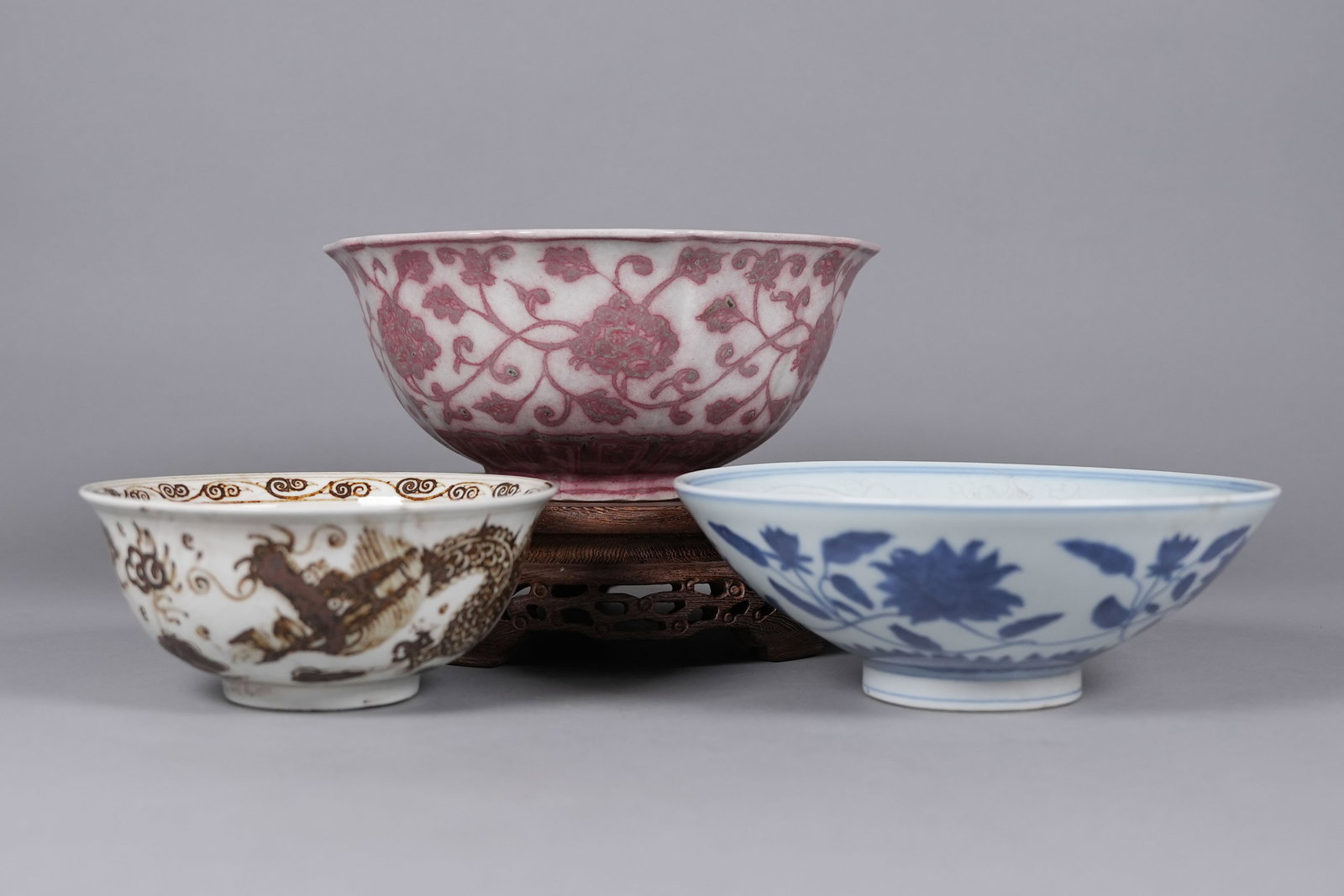 Lots Chinese large bowls, largest H: 4" x W: 9." (1 of 7)