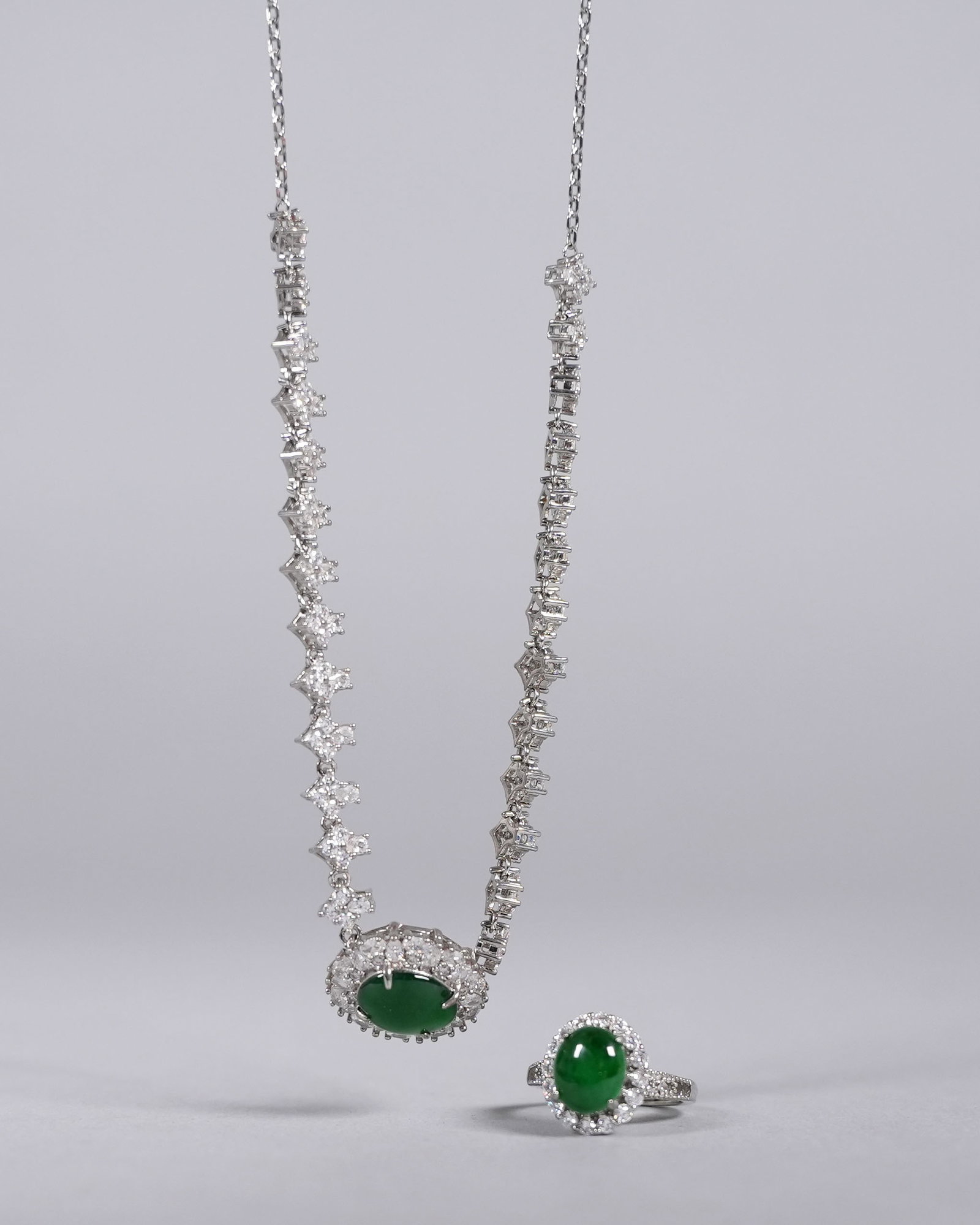 2 sterling apple green natural jadeite items. One is natural jadeite necklace and another is natural (1 of 7)