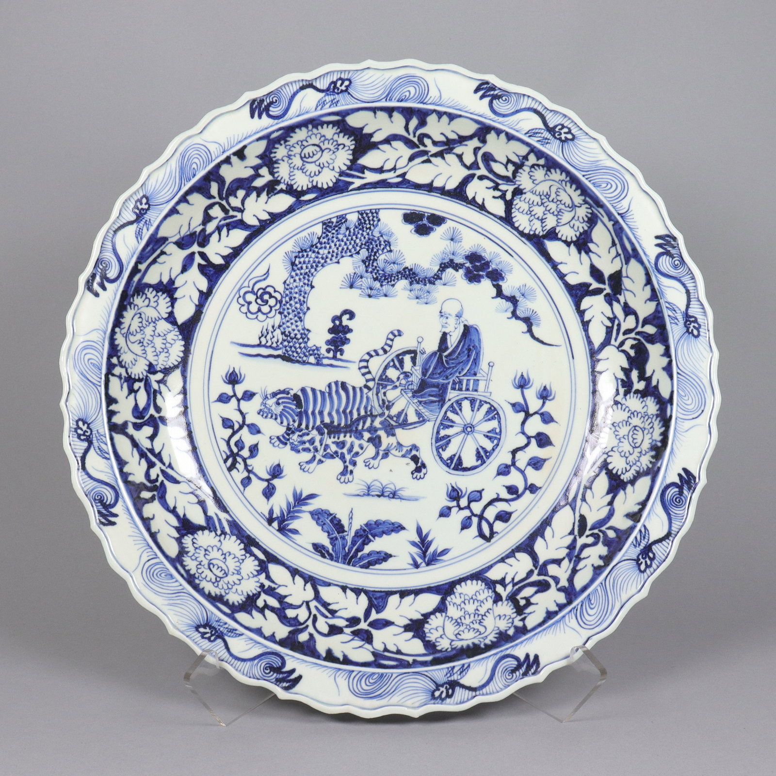 Chinese fine b/w charger plate. H: 2.75" x W: 17.75." (1 of 6)