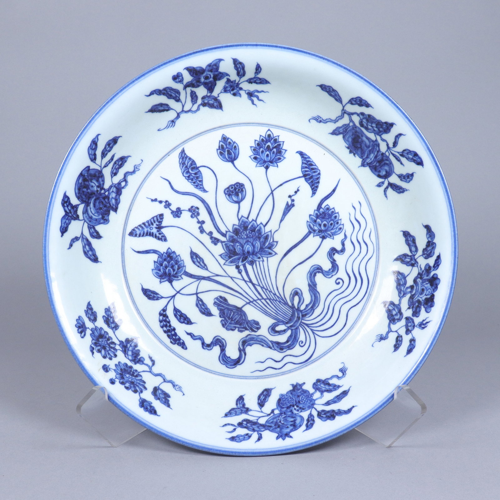 Chinese fine b/w charger plate. H: 2.75" x W: 13.75." (1 of 6)