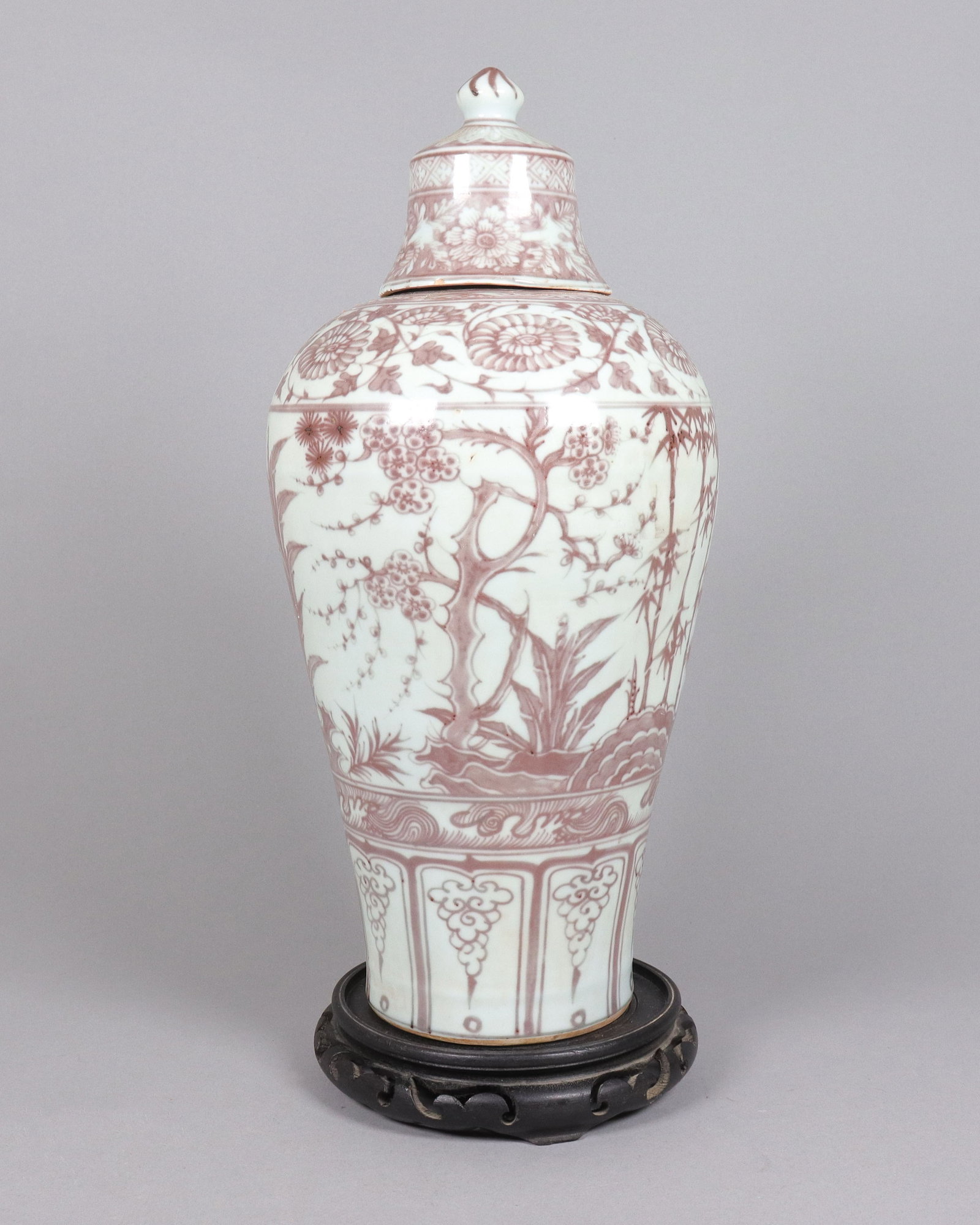 Chinese tall copper red vase. H: 17.5" x W: 7.5." (1 of 8)