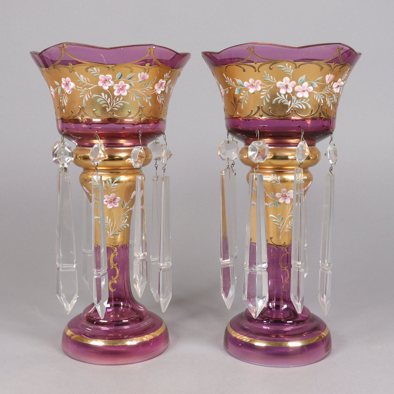 2 vintage fine Bohemian glass vase estate: 2 vintage fine Bohemian glass fine vase, from an estate. H: 12.6" x W: 6.6."