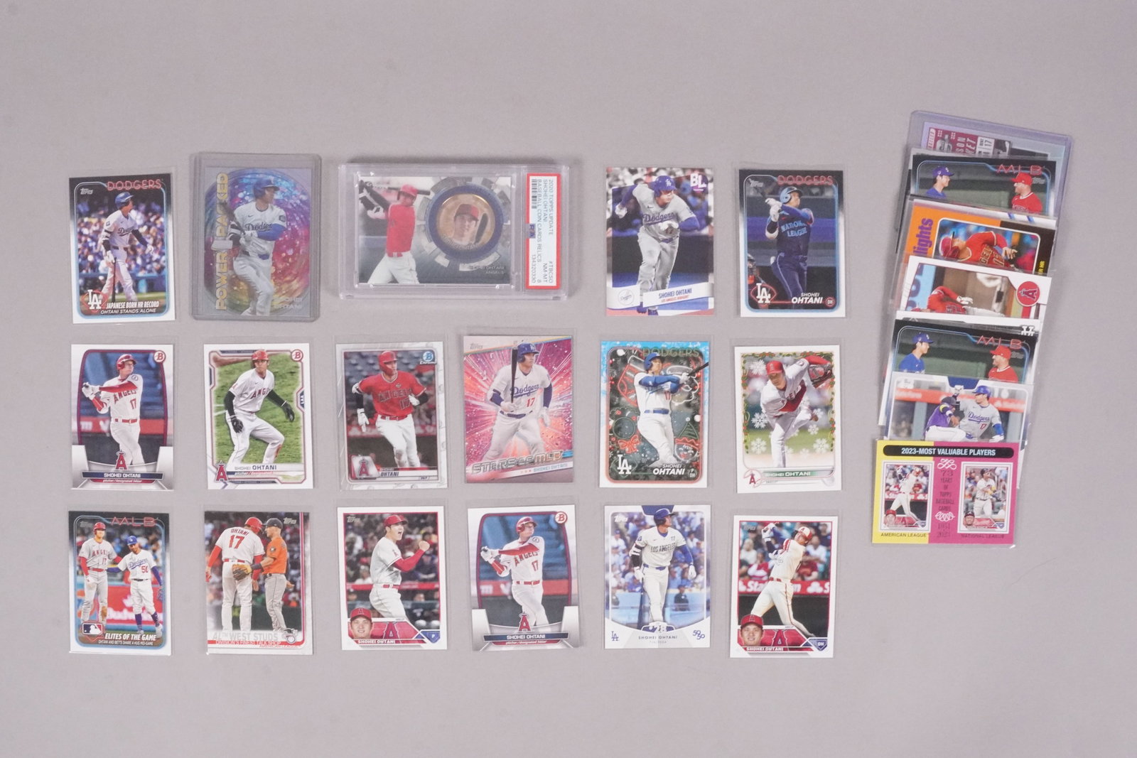 Lots Shohei Ohtani cards: Lots Shohei Ohtani baseball cards, ungraded. One is Shohei Ohtani 2020 rare baseball coin card relic, PSA graded.