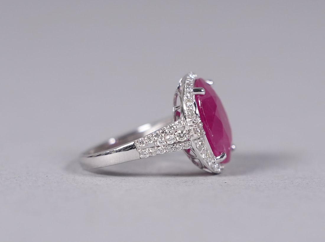 Platinum natural Burma ruby diamond ring size 6.8 - 3