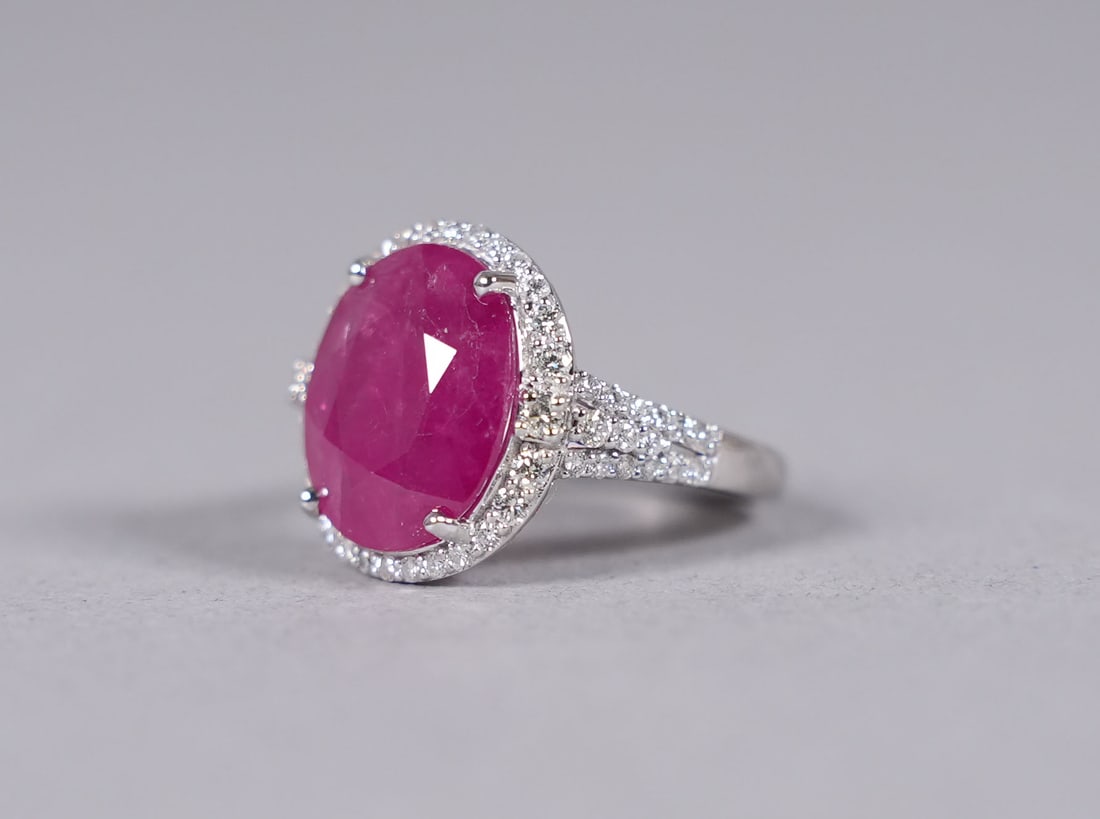 Platinum natural Burma ruby diamond ring size 6.8 - 5