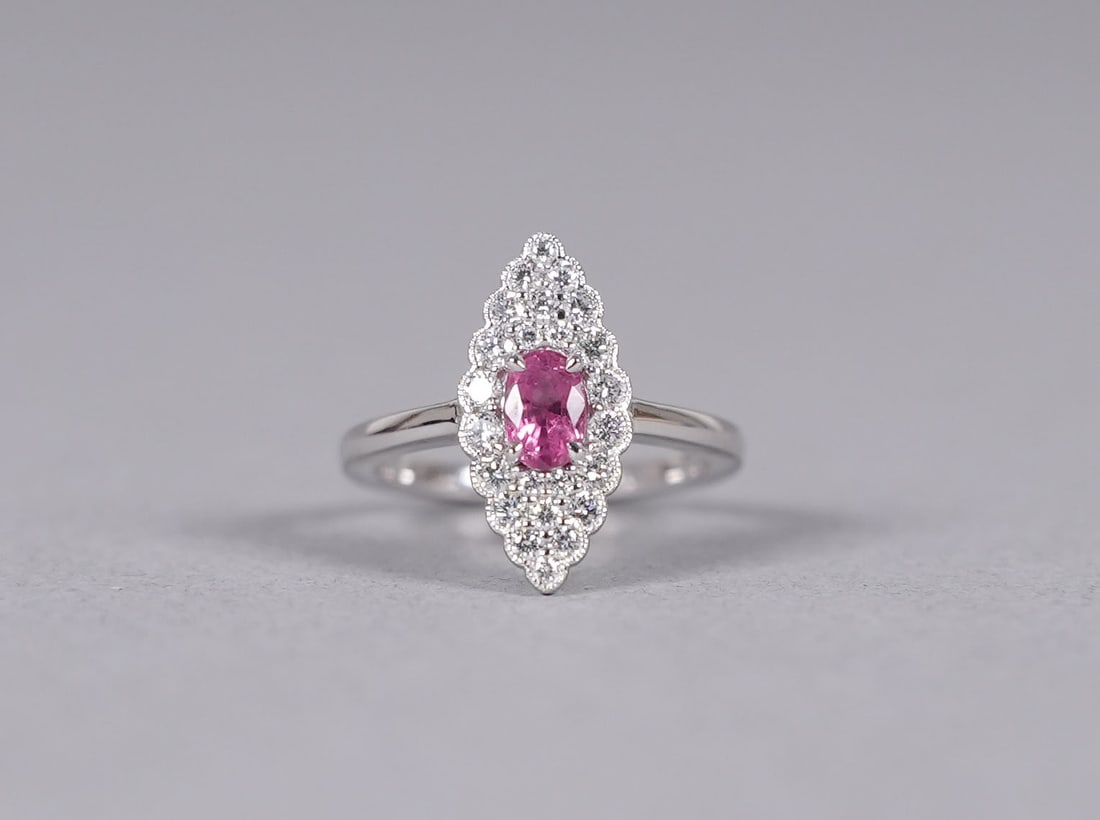 Platnium natural oval sapphire diamond ring - 2
