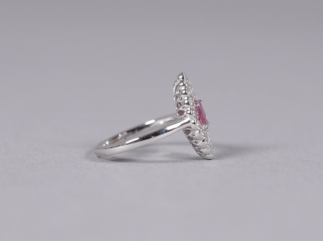 Platnium natural oval sapphire diamond ring - 3
