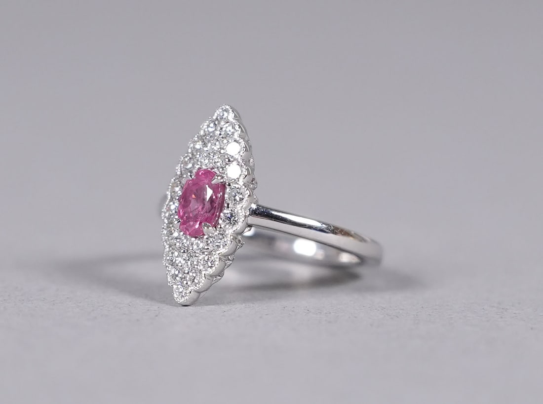 Platnium natural oval sapphire diamond ring - 5