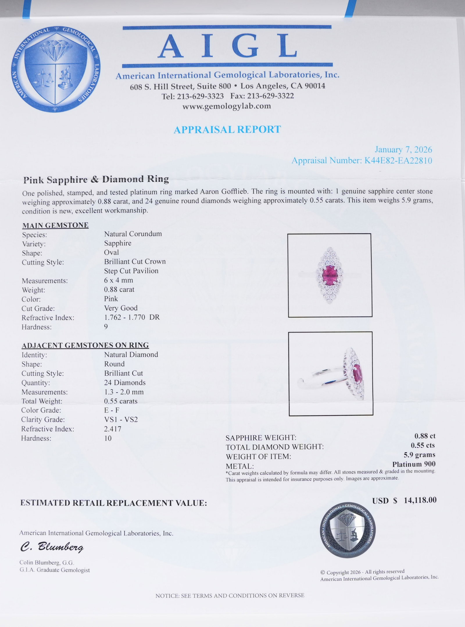 Platnium natural oval sapphire diamond ring - 8