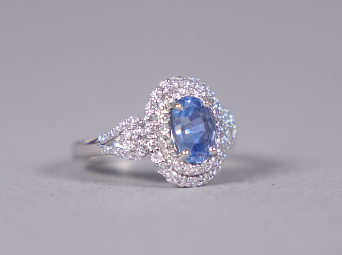 Platinum natural sapphire diamond ring GIA cert: Platinum natural non heated sapphire diamond ring, comes with GIA certificate. Total 2.18 carats natural non heated sapphire and total 0.59 carats natural diamonds. Appraisal report $15,812. US ring s