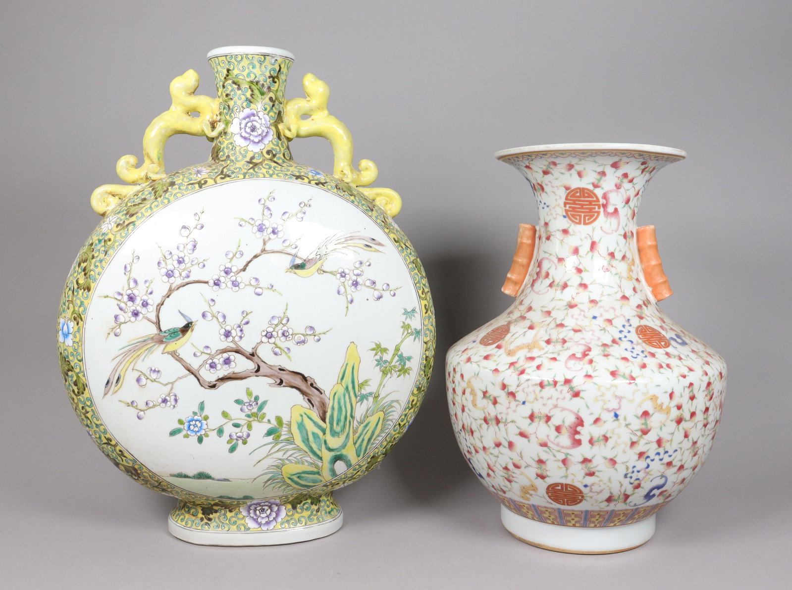 2 Chinese large porcelain vase: 2 Chinese large porcelain vase, largest H: 18" x W: 14."