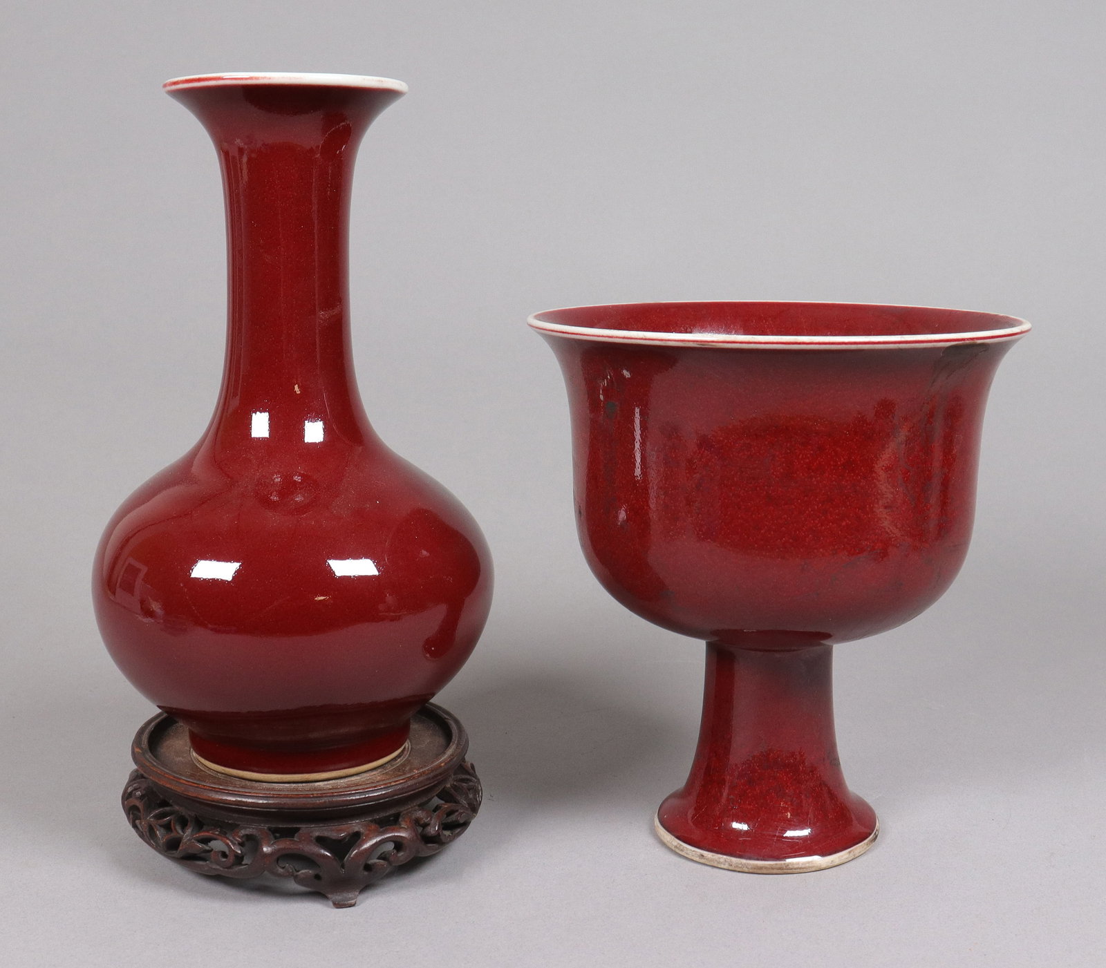 2 Chinese red porcelains: 2 Chinese red porcelains, largest H: 6.65" x W: 5.9."