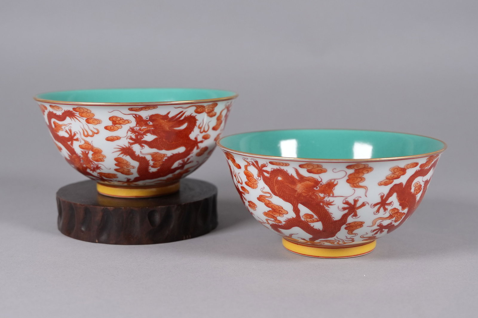 2 Chinese fine dragon bowls: 2 Chinese fine dragon bowls. H: 3" x W: 6.5."