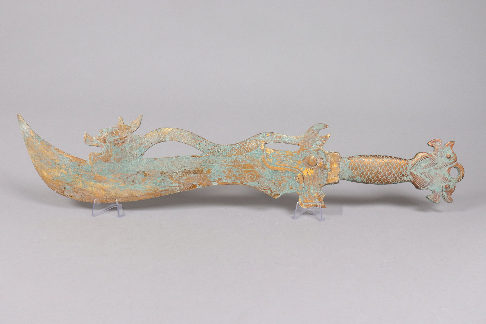 Chinese long bronze gilted sword: Chinese long bronze gilted sword. L: 24" x W: 4.5."