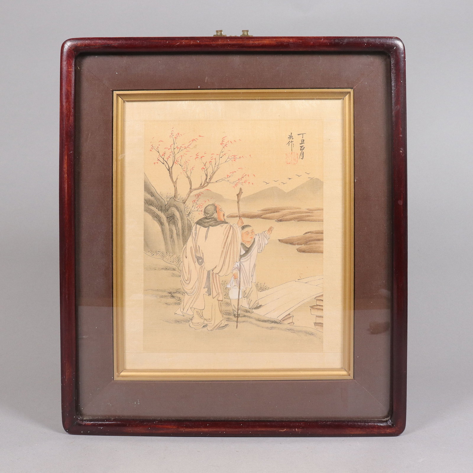 Chinese antique fine painting estate: Chinese antique fine painting, framed. H: 14" x W: 12."
