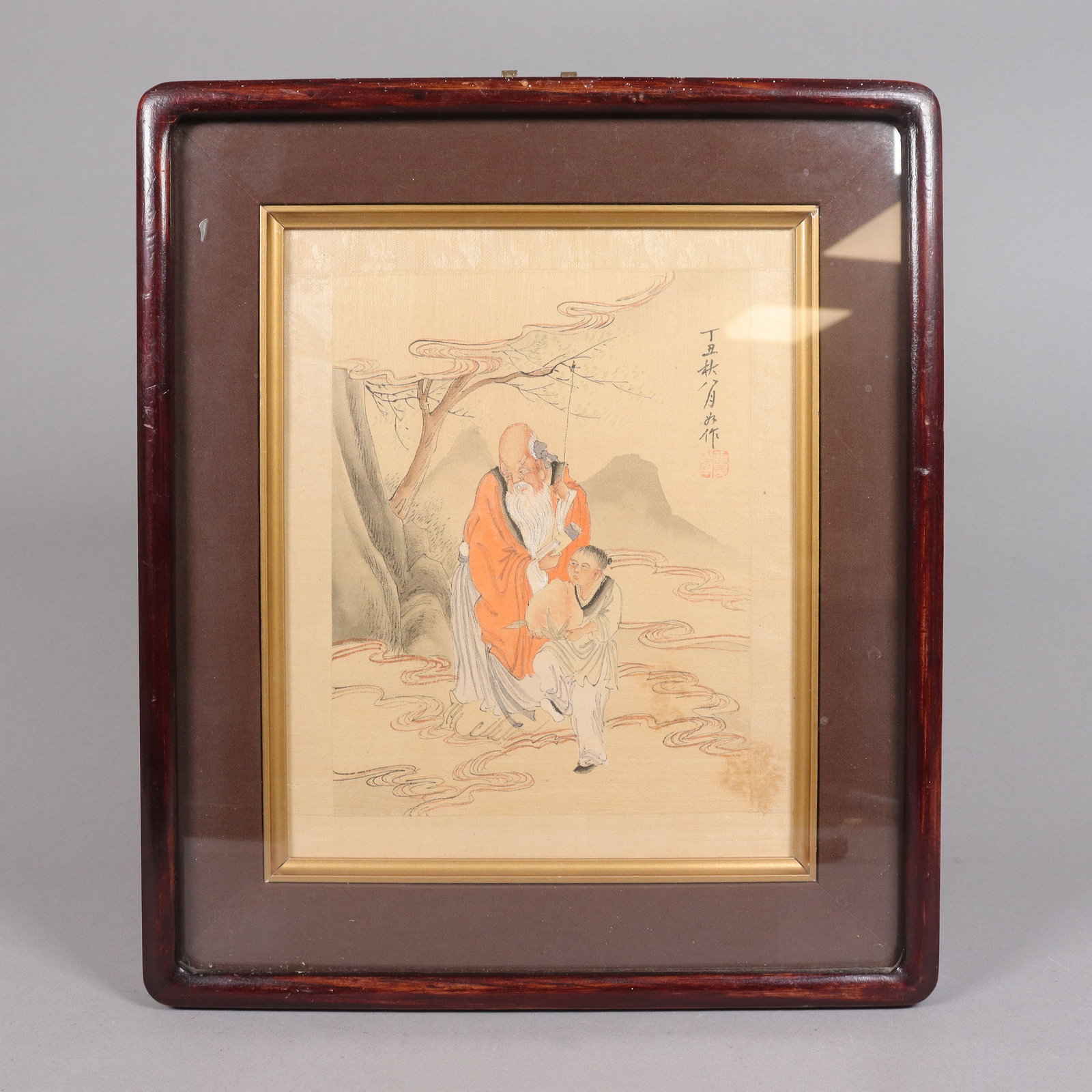 Chinese antique fine painting estate: Chinese antique fine painting, framed. H: 14" x W: 12."