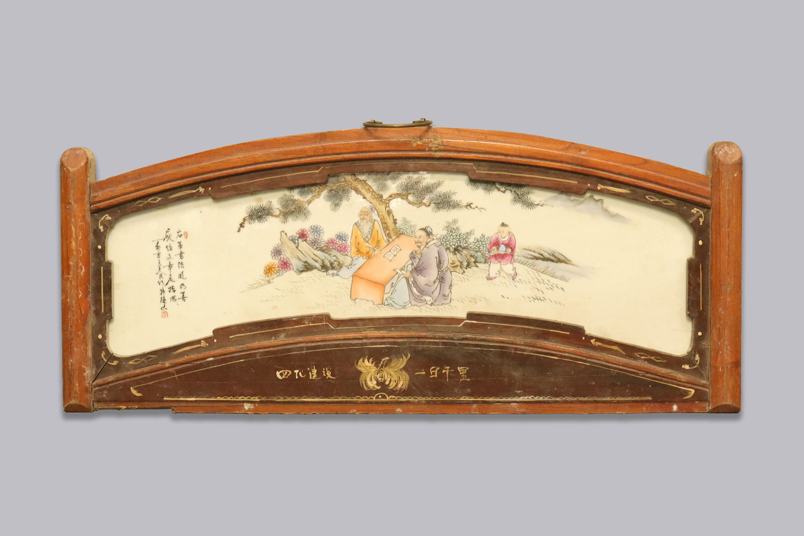 Chinese wooden framed porcelain tile (1 of 6)