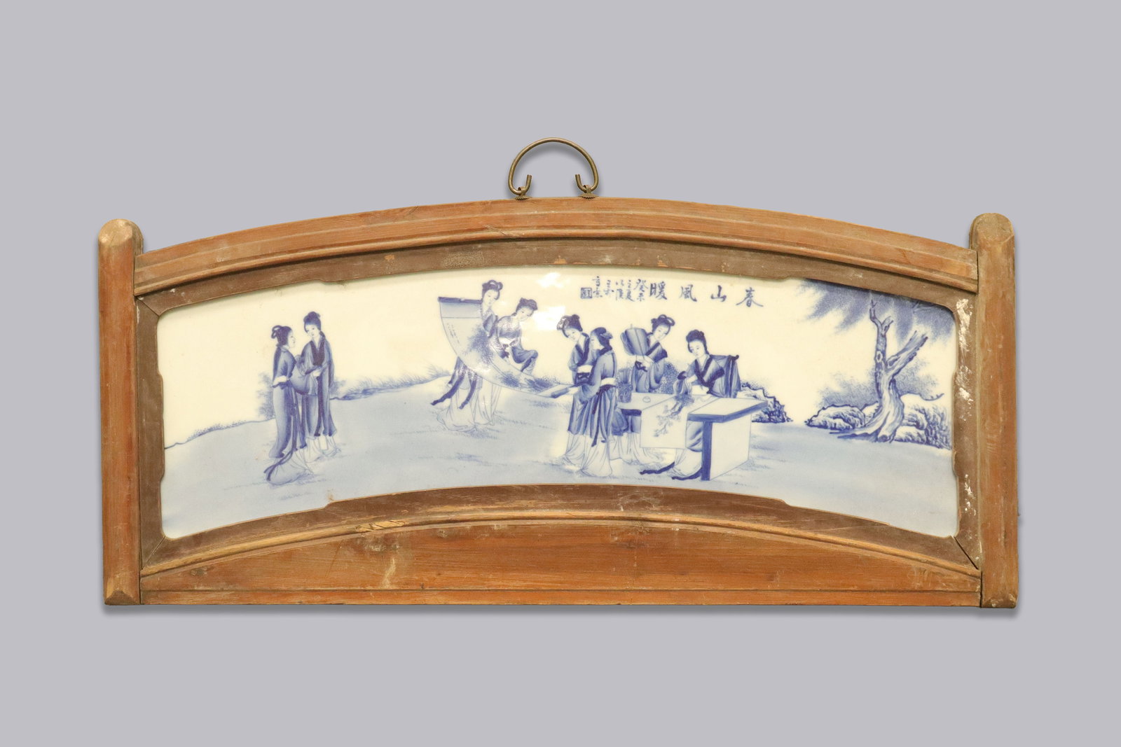 Chinese wooden framed porcelain tile (1 of 6)