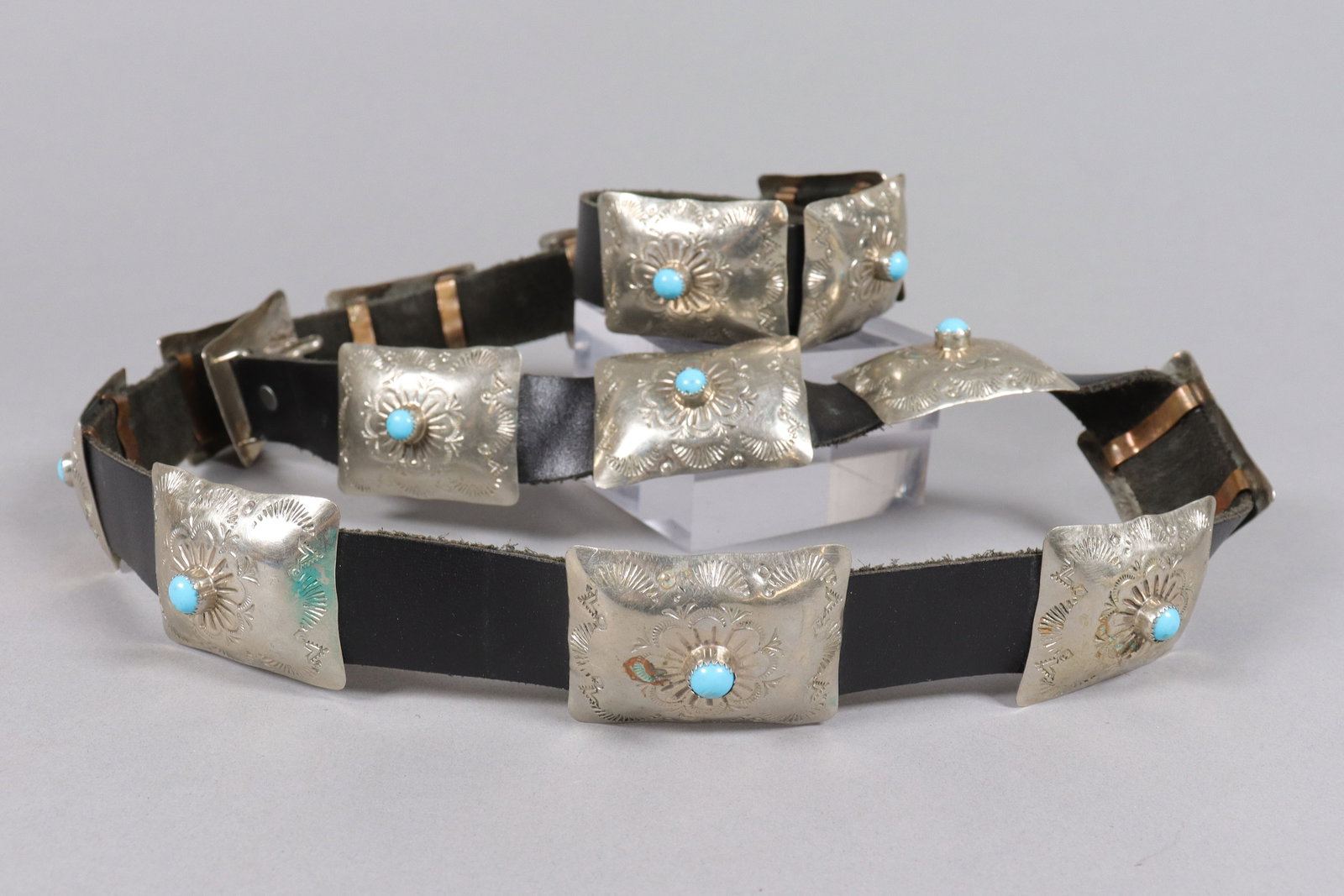 A vintage turquoise carved belt estate: A vintage turquoise carved belt, from an estate.