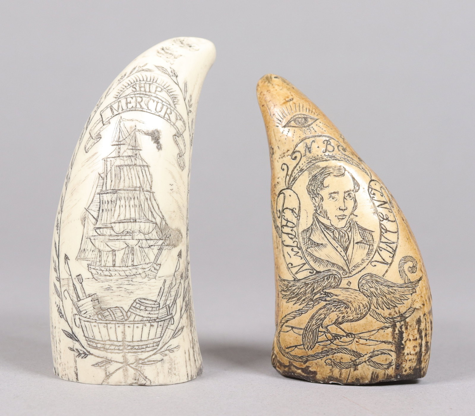 2 large estate carved items: 2 large estate carved items, ungraded. Condition selling it as is, no return. From an estate. Largest H: 3.75" x W: 2."