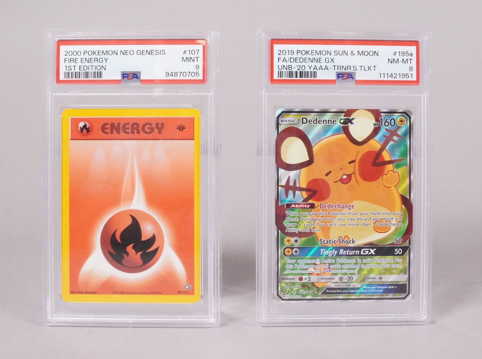 2 Pokemon cards PSA graded: 2 Pokemon cards, PSA graded.