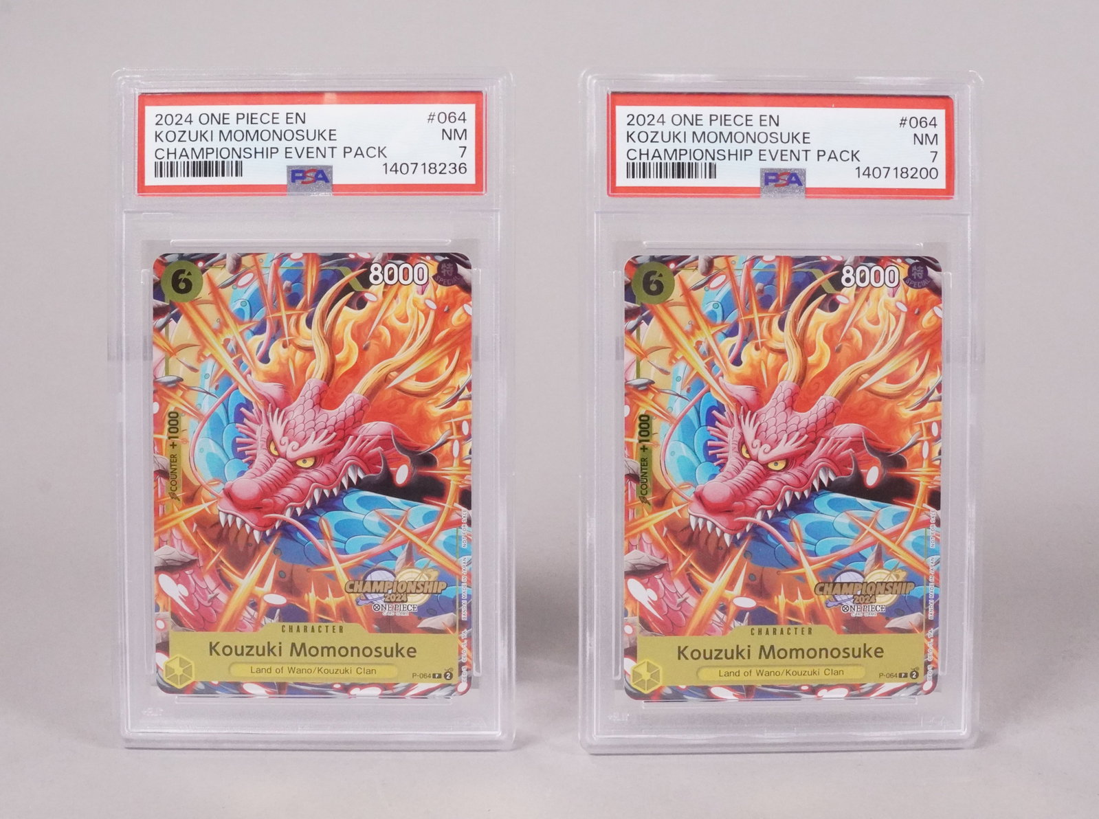 2 One Piece 2024 card PSA graded: 2 One Piece 2024 card, PSA graded.