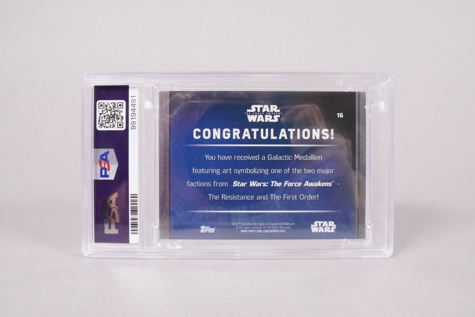 2016 Star Wars medallion card PSA - 3