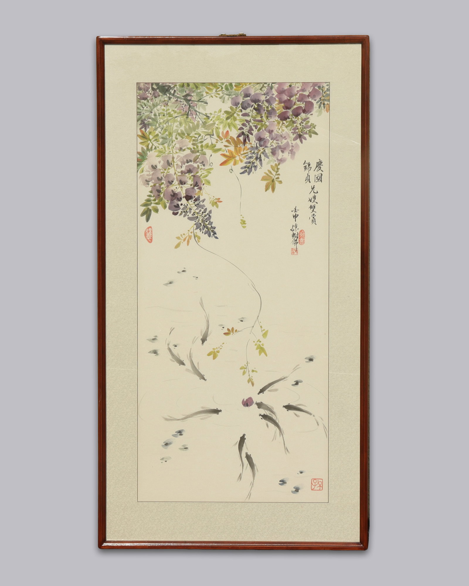 Chinese large framed painting: Chinese large vintage framed painting. H: 44" x W: 23."