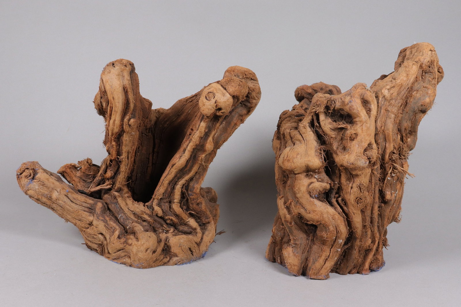 2 fine wooden pot: 2 fine wooden carved pots. H: 14" x W: 12."