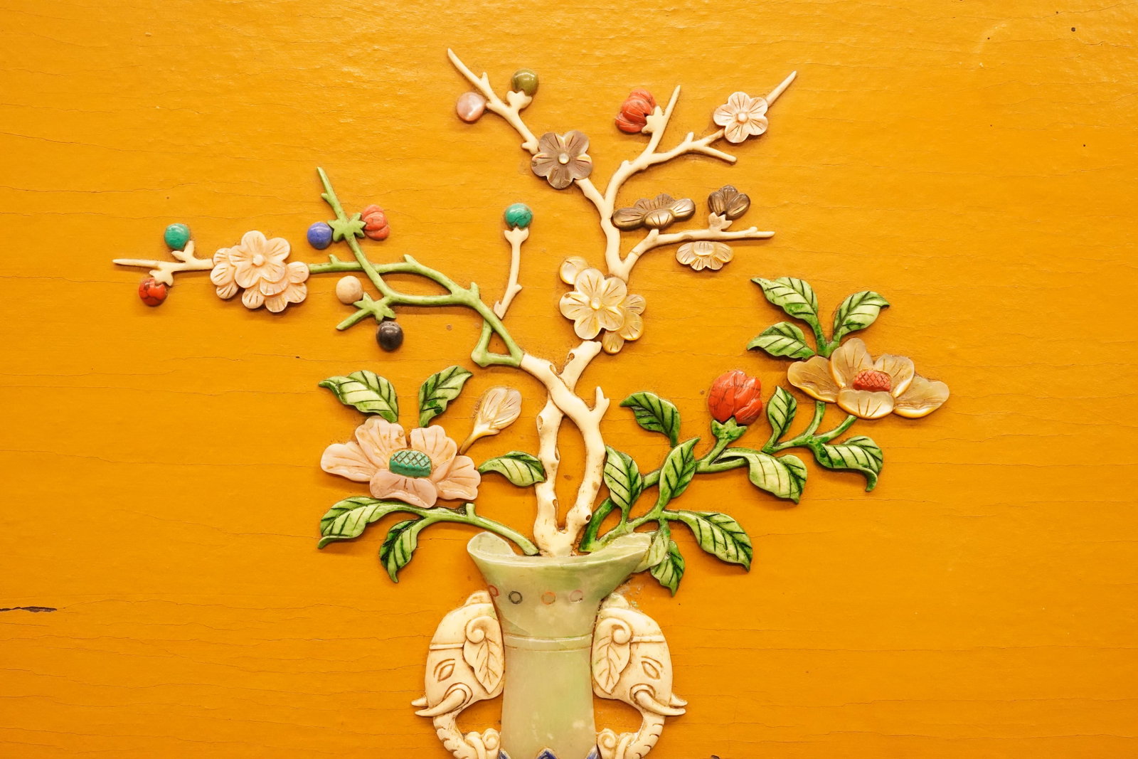 Chinese antique lacquered wood jade panel - 3