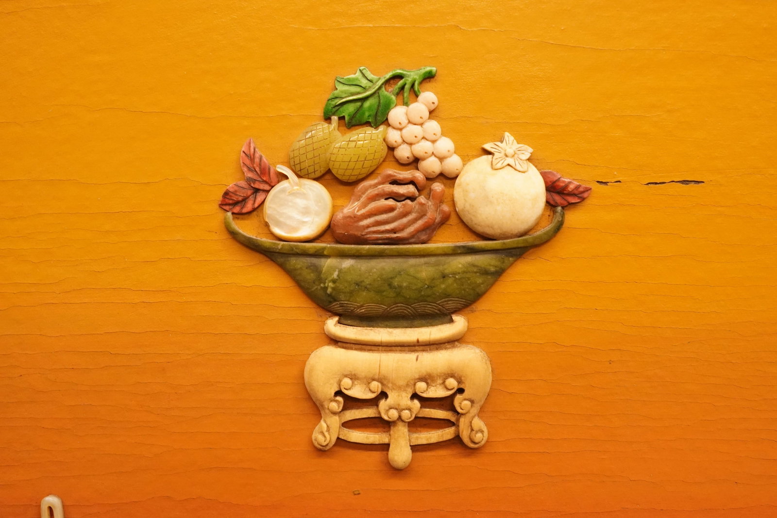 Chinese antique lacquered wood jade panel - 4