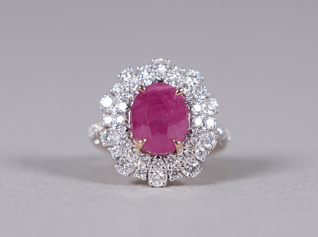 Platinum Burmese ruby diamond ring GIA cert - 2