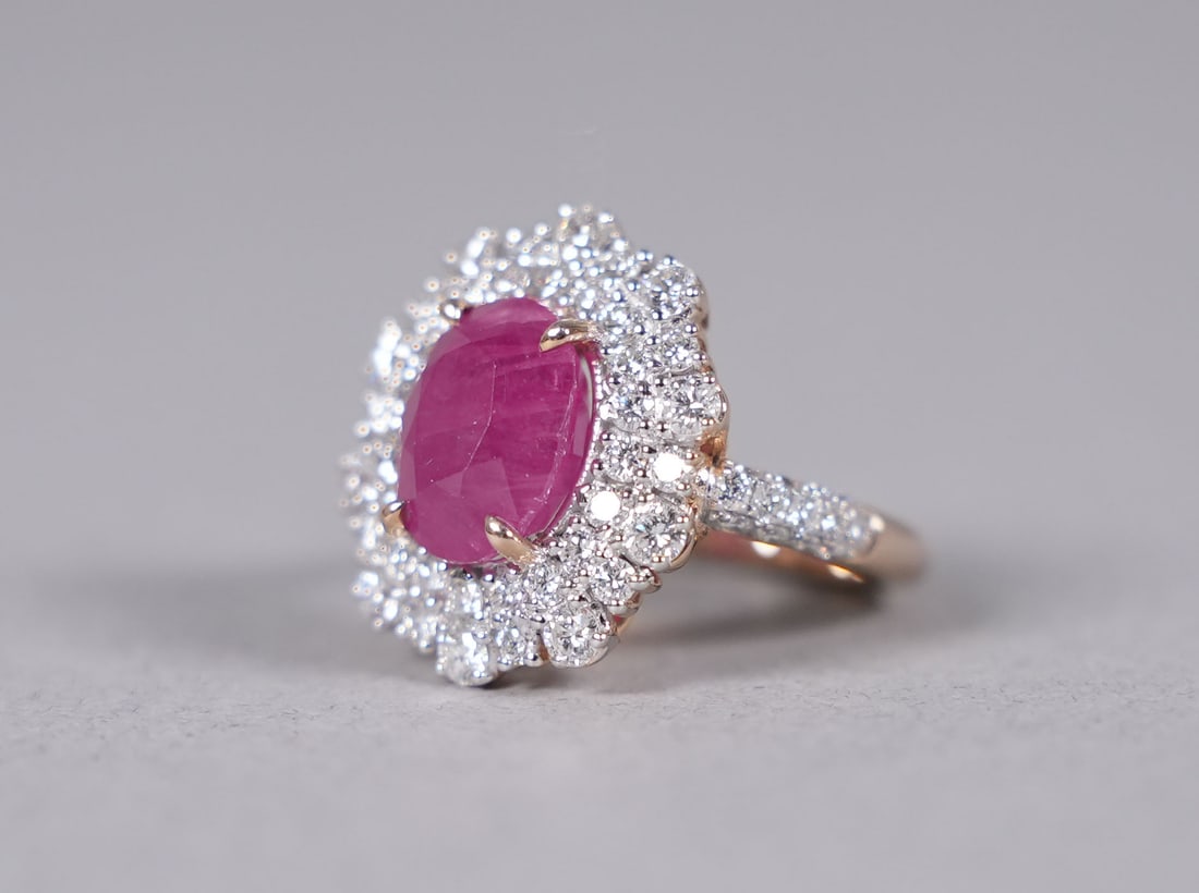 Platinum Burmese ruby diamond ring GIA cert - 5