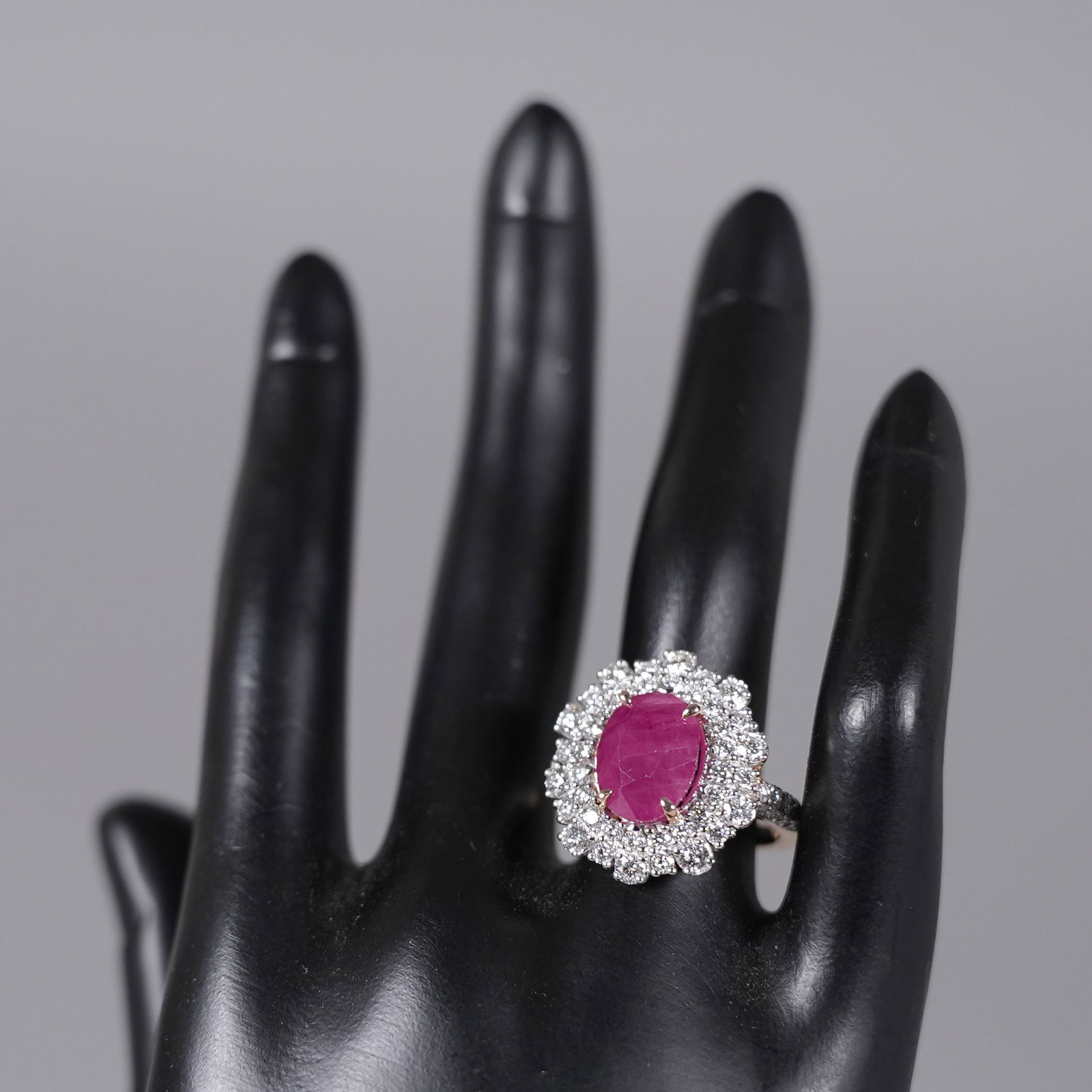 Platinum Burmese ruby diamond ring GIA cert - 6