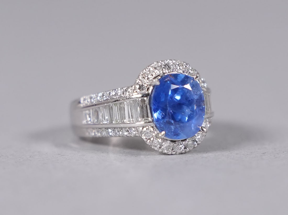 Platinum Sri Lanka sapphire diamond ring US 6.75 (1 of 10)