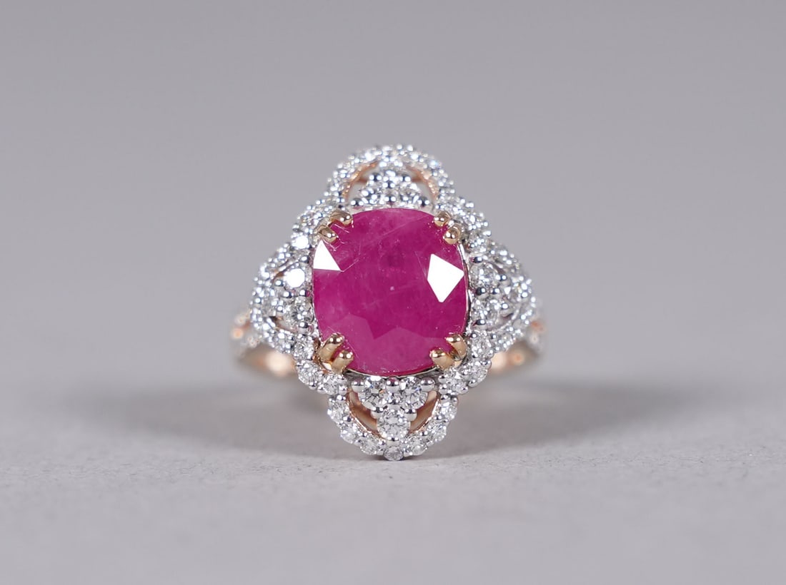 Platinum Burmese ruby and diaomond ring GIA cert - 2