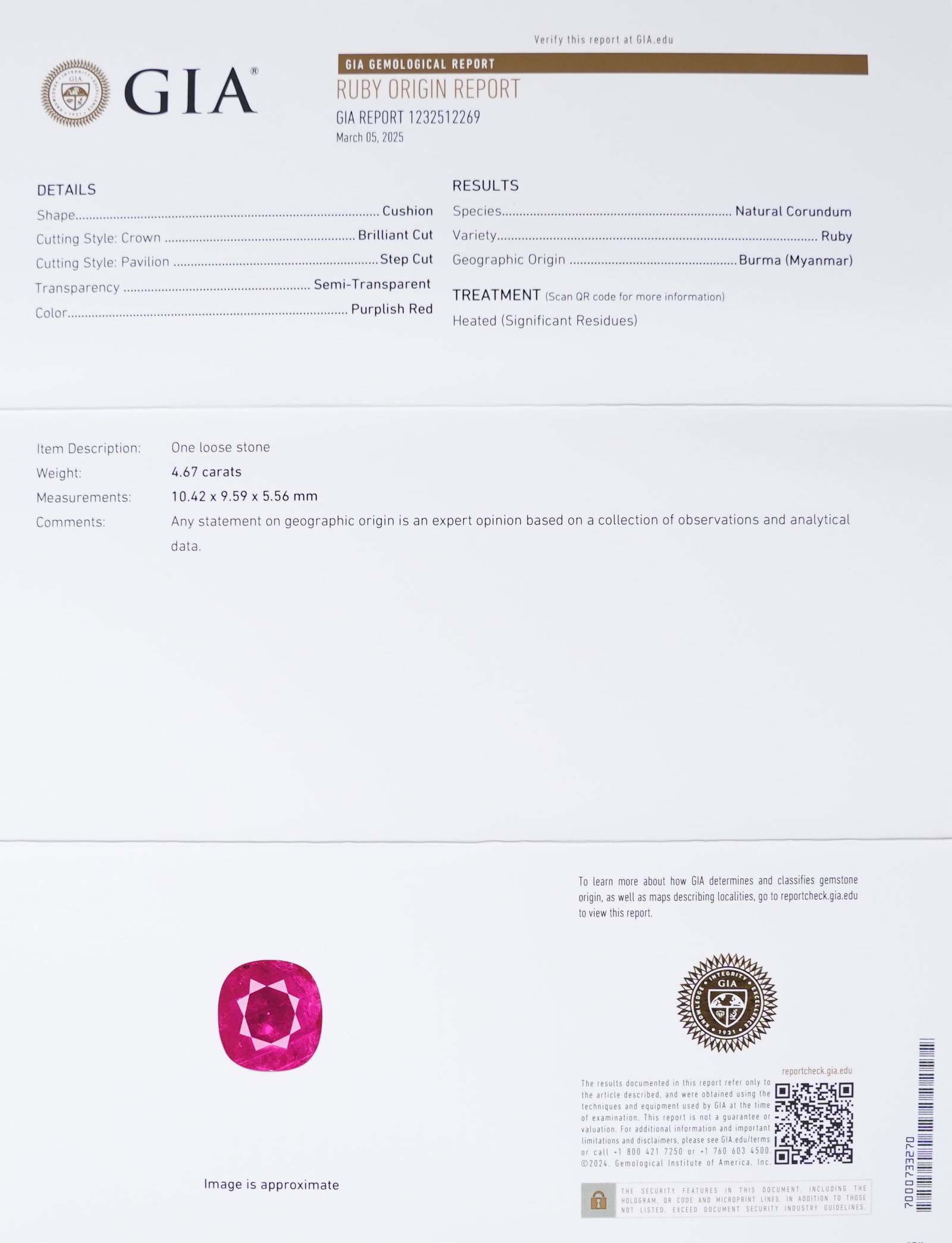 Platinum Burmese ruby and diaomond ring GIA cert - 9