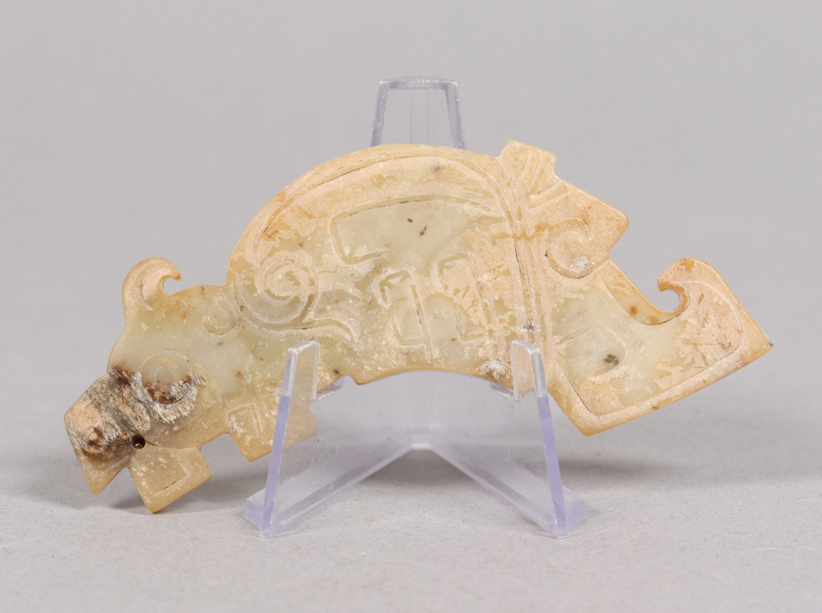 Chinese important archaic jade: Chinese important archaic jade carved beast. From a major estate. H: 1.25" x W: 3.75."