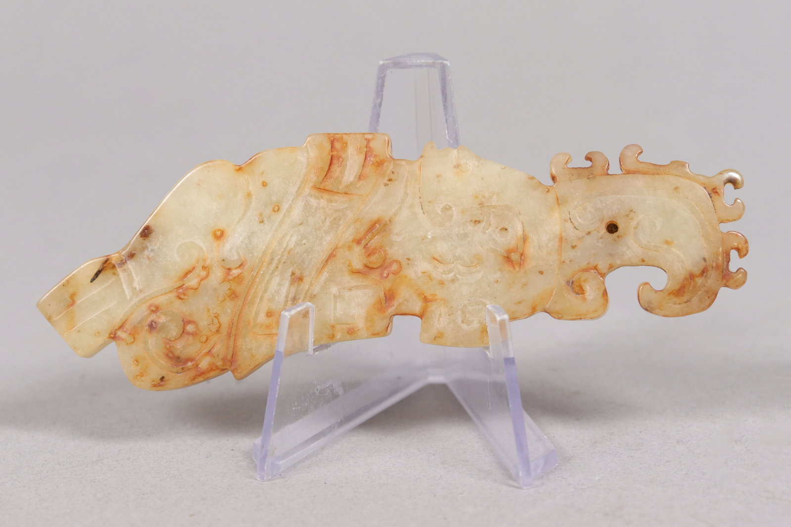 Chinese important jade ornament: Chinese important fine jade carved ornament. From a major estate. H: 1.25" x W: 4."
