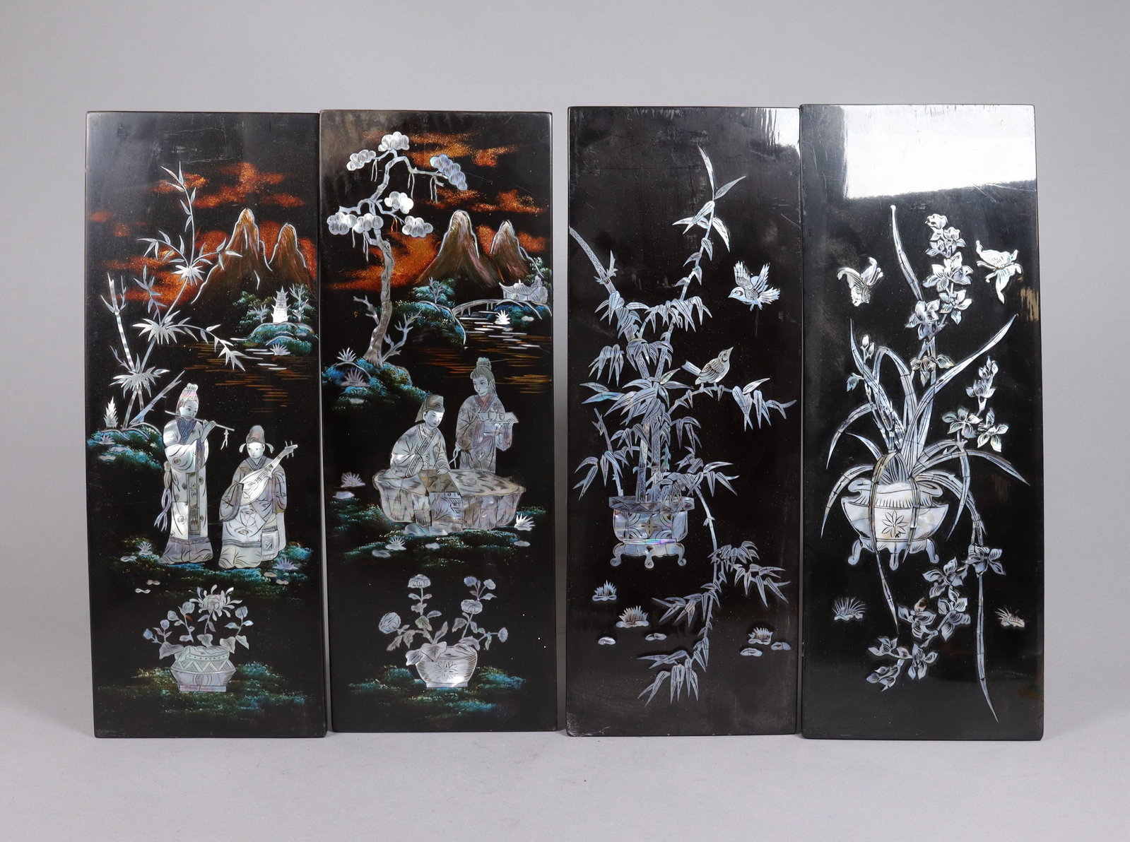 Lots Chinese inlaid panels: Lots Chinese inlaid panels. H: 15.5" x W: 7.5."
