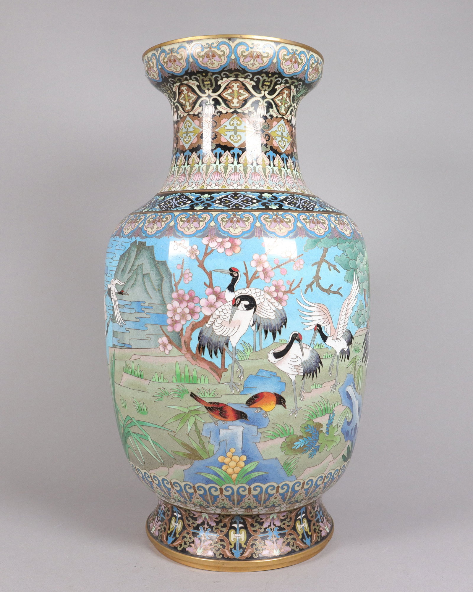 Chinese tall cloisonne vase: Chinese tall heavy cloisonne vase. H: 20" x W: 12."