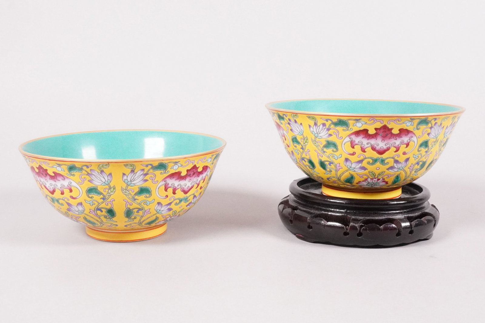 2 Chinese fine yellow bowls: 2 Chinese fine yellow bowls. H: 2.9" x W: 6.2."