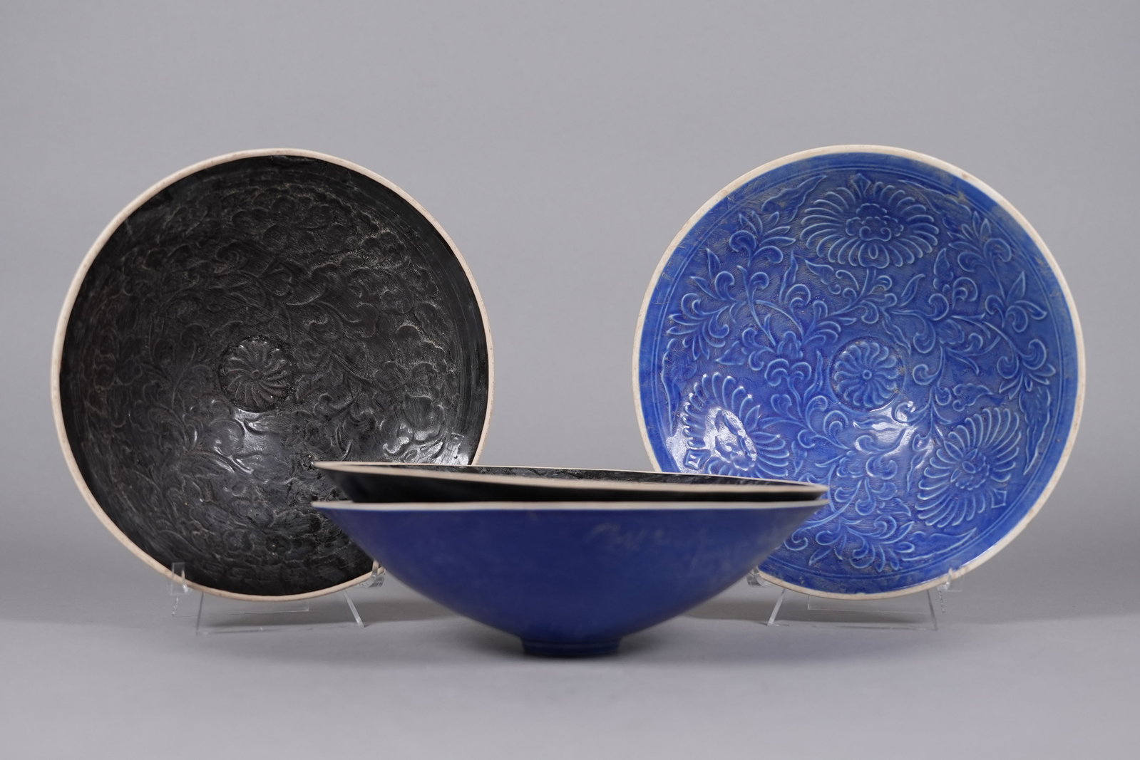 4 Chinese fine large bowls: 4 Chinese fine large bowls. Largest H: 2.2" x W: 8."